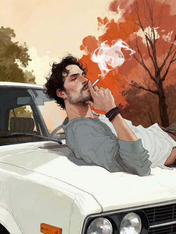 Bradhamel Art Style. A Man With Dark Curly Hair And A Beard,...
