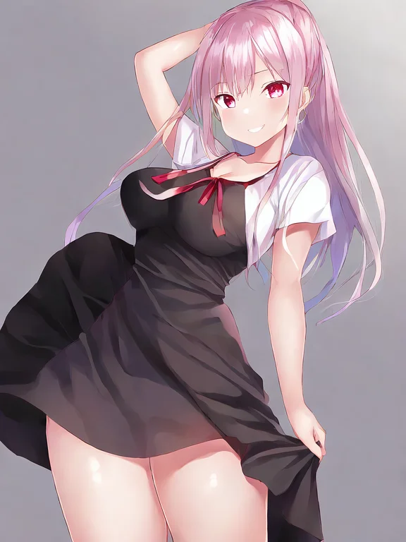 1girl, By Ichinomiya Yuu, Smile, Long Hair, Dark Dress, Uppe...