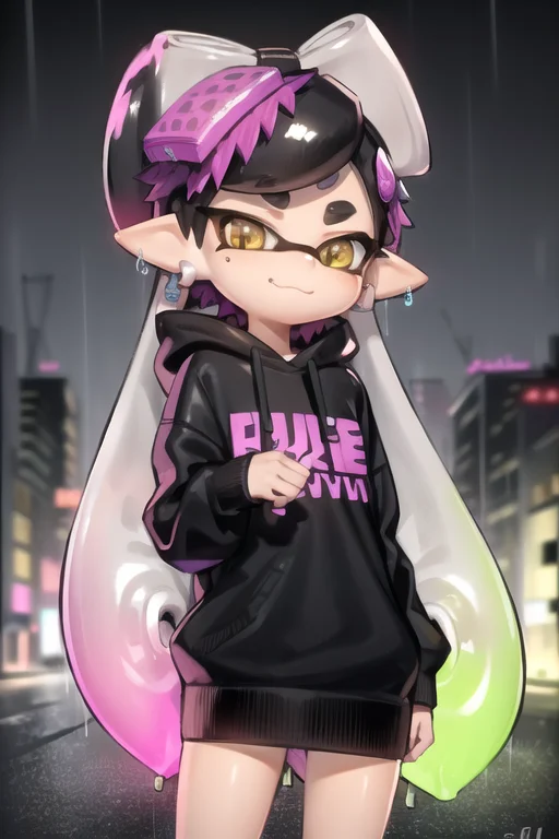 Callie, Inkling, Splatoon, Cyberpunk City Background, Neon L...