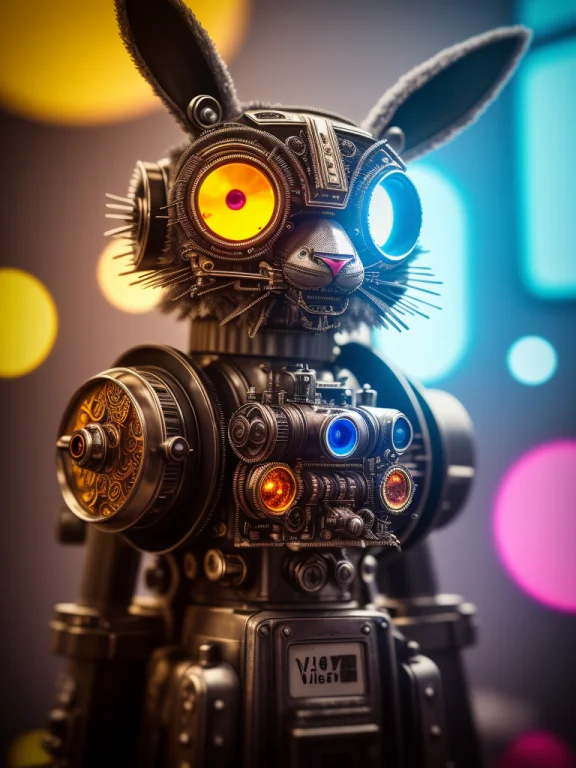 A Creepy Fluffy Rabbit Made Out Of Metal, Cyborg, Cyberpunk...