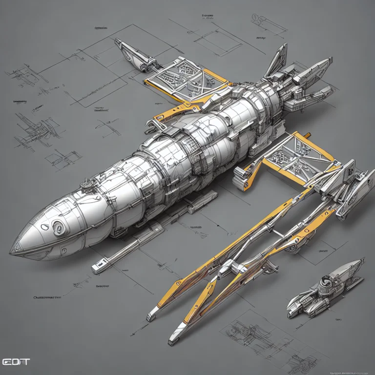 Orthographic Projection Planit Drawing Of A Spaceship. Vehic...