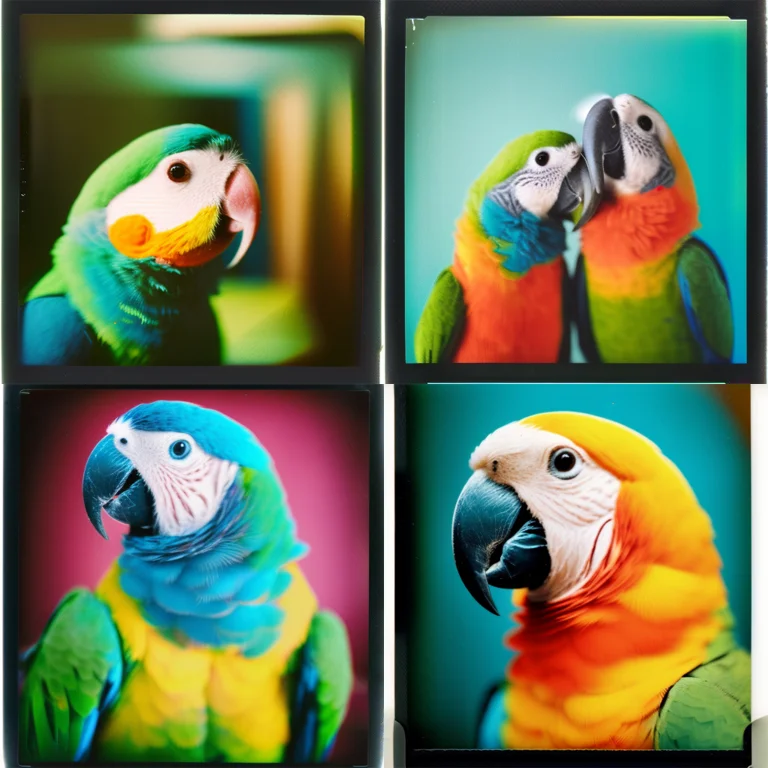 Vintage Polaroid Analog Portrait Photography Of A Parrot, Wa...