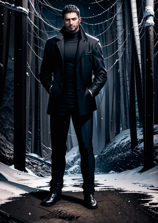1boy, Re8dfield Standing, Beard, Facial Hair, Night, Dark Fo...