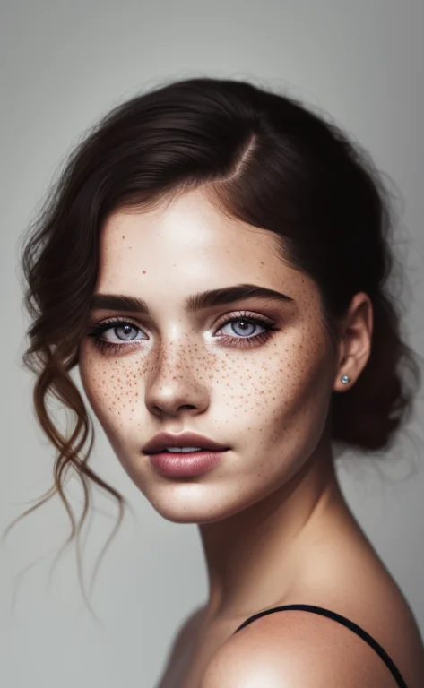 Beautiful Lady, Freckles, Dark Makeup, Hyperdetailed Photogr...