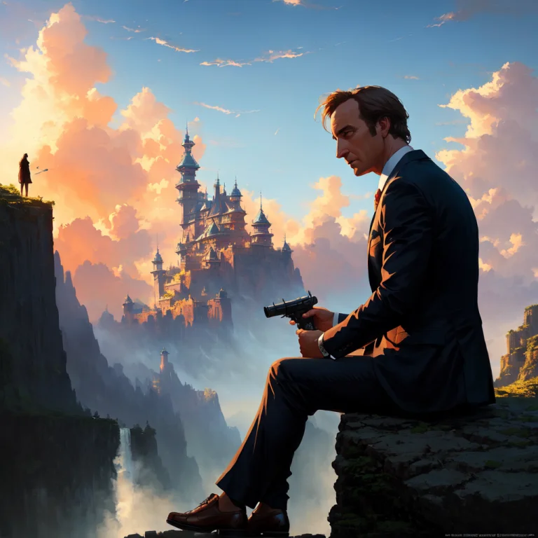 Photorealistic Photo Of Saul Goodman Sitting On The Ledge, D...