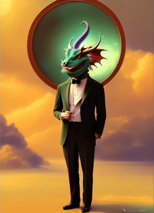 Anthropomorphic Art Of A Businessman Dragon, Green Dragon, P...