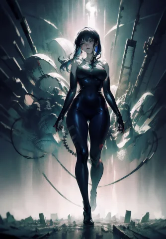 Hyperstylizev6, Particlea0.8, Full Body, Beautiful Post Apoc... — Stable Diffusion AI Prompt: HyperStylizeV6, (particleA:0.8), full body, beautiful post apocalyptic woman, go...