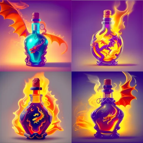 Photo Of A Potion, Potion Has Orange Liquid Flickers And Smo... — Stable Diffusion AI Prompt: photo of a potion, (potion has orange liquid flickers and smoke fills the top of...