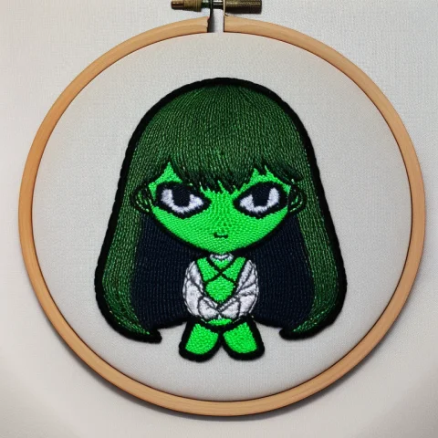 Chibi Alien Girl Symmetric Icon, Green Skin, Embroidery By E... — Stable Diffusion AI Prompt: chibi ((alien)) girl symmetric icon, ((green skin)), embroidery by embarg