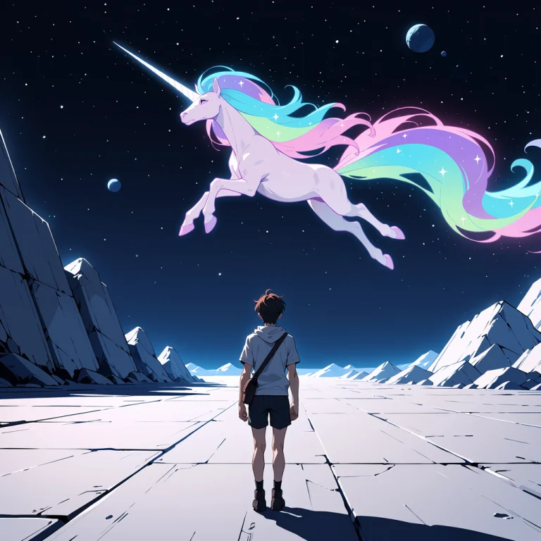Anime, Masterpiece, Cosmic Unicorn Fly Between Asteroids At...
