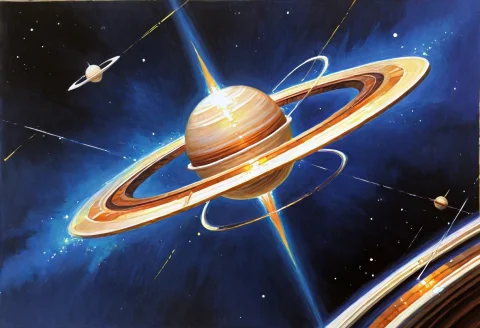 Painterly 1.2, Traditional Media. Outer Space, Saturn, Satur... — Stable Diffusion AI Prompt: (painterly: 1.2), traditional media. Outer Space, Saturn, Saturn's rings, stardu...