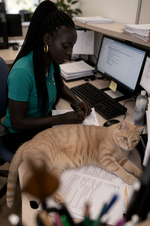 Alekdeng, Sitting At The Cluttered Front Desk Of An Animal S...