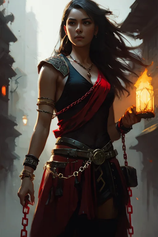 Warrior, Using Red Chains, With Red Arms, Atey Ghailan, By J...