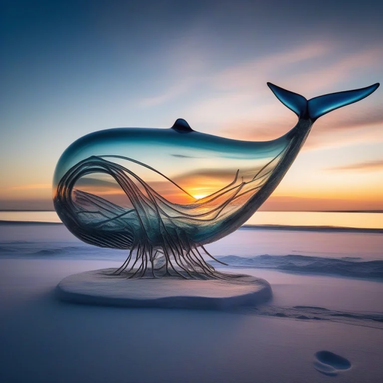 A Whale Skeleton Made Of Blown Glass, Centered Composition,...