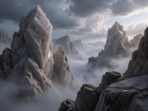 A Realistic Illustration Of A Majestic Mountainous Landscape... — Stable Diffusion AI Prompt: A realistic illustration of a majestic mountainous landscape of enormous jagged...