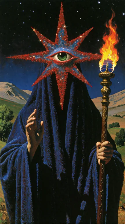 Eye-level Medium Shot Of A Mysterious Robed Figure Standing...