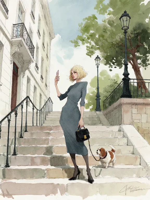Bradhamel Art Style. A Woman With Blonde Hair, Wearing A Dar...