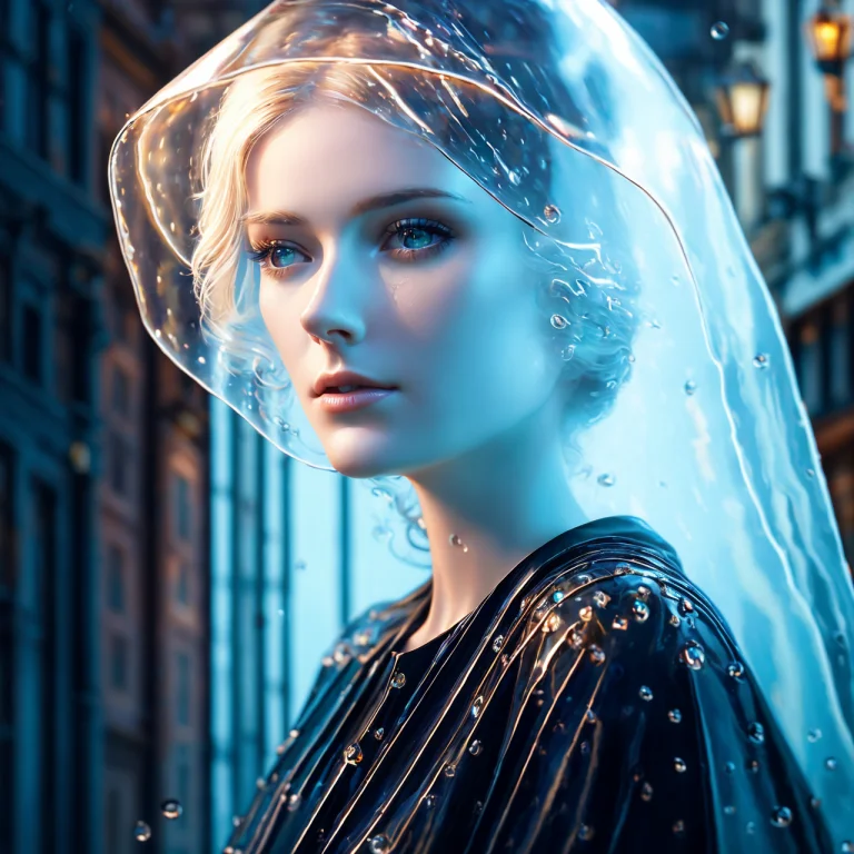 A Beautiful Young Woman In The Rain With Jellyfish, Medieval...