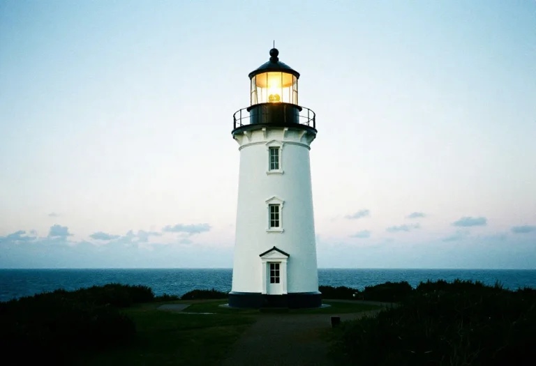 A Lighthouse Keeper Writing By Lamplight, Shot On Film, Wide...