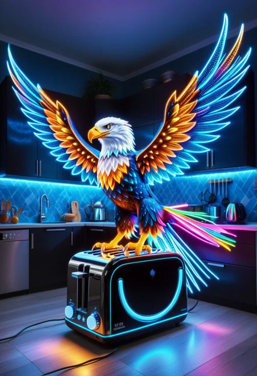 A Majestic Eagle Triumphantly Stealing A Glowing Kitchen Toa...