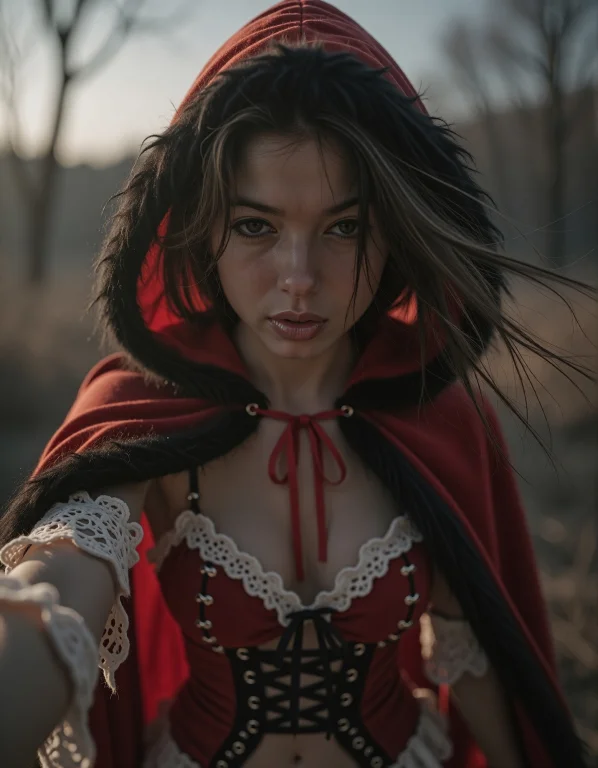 Cinematic Photo The Girl Stands Front And Center, Her Body F...