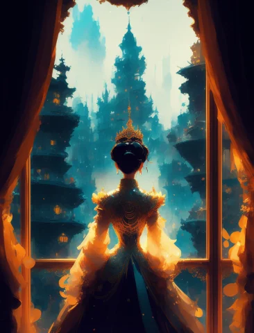 Trapped Princess Looking At The Viewer From Behind The Windo... — Stable Diffusion AI Prompt: trapped princess looking at the viewer from behind the window, royal clothes, 3d...