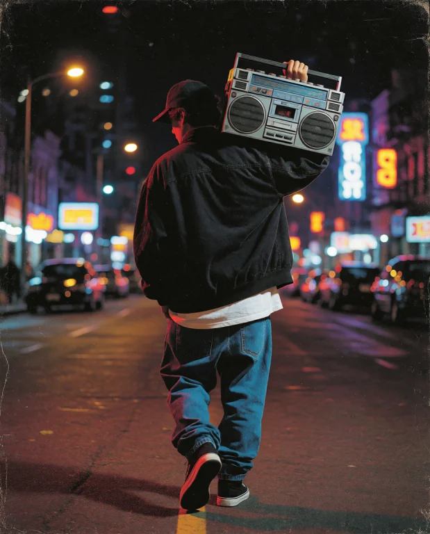 A Guy In A Hip-hop Style View From The Back, Full-length Wit...