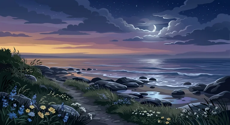 A Quiet Rocky Seashore Immediately After A Summer Rainstorm,...