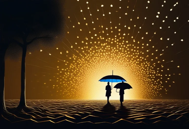 High Quality, Detailed, An Umbrella Raining Light Onto Dry G...