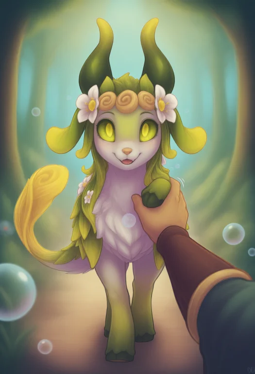 Glameep, Horns, Nature Background, Flower, Full Body, Walkin...