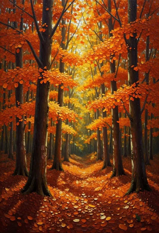 Autumn Forest, Impressionist Masterpiece1.3, Vibrant Impasto...