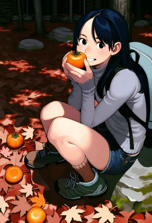 Takamichistyle, 1girl,long Dark Blue Hair, Parted Bangs, Cur...