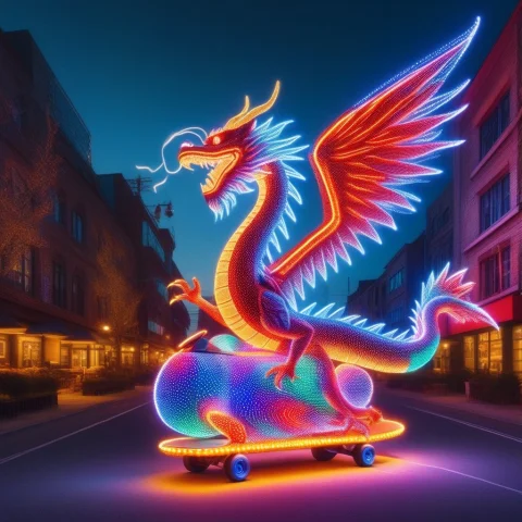 Colorful Led Lights, Led, Red Dragon1.1 Made Of Colorful Led... — SDXL AI Prompt: colorful LED lights, LED, (red dragon:1.1) made of colorful LED lights, wearing...