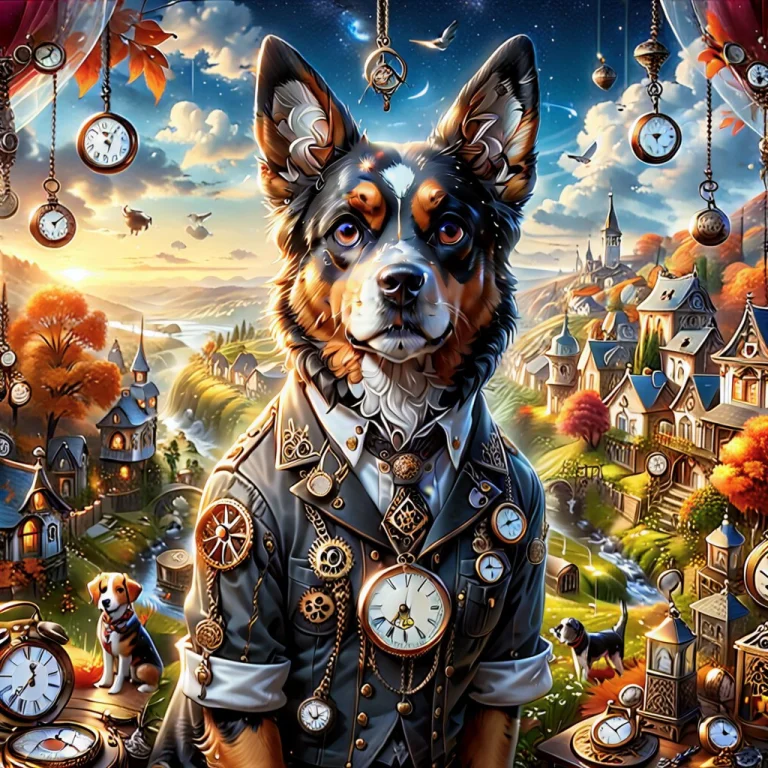 Masterpiece, Ultra Detailed, Dog, Pocket Watch, Scenery,