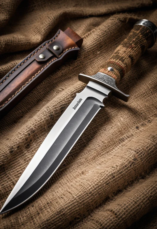A Bowie Knife Laying On A Piece Of Burlap, Photoshoot, Produ...