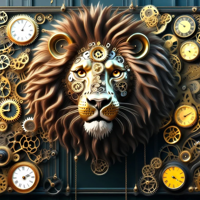 A Majestic Lions Head In Profile, Reimagined In The Clocksty...