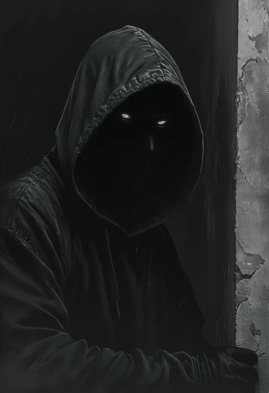 Looming Hooded Stranger With Blacked Out Eyes Watches You Fr...