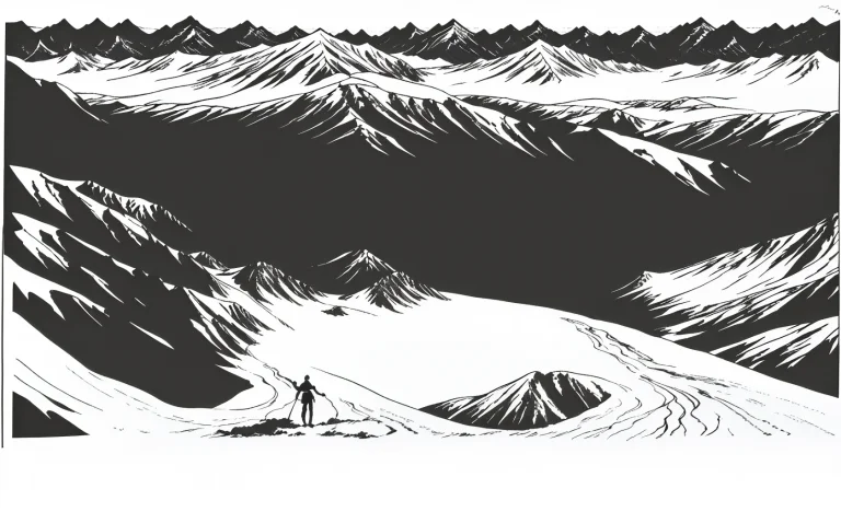 Snowy Mountains, Forest, And A Hiker. The Small Figure Of Th...