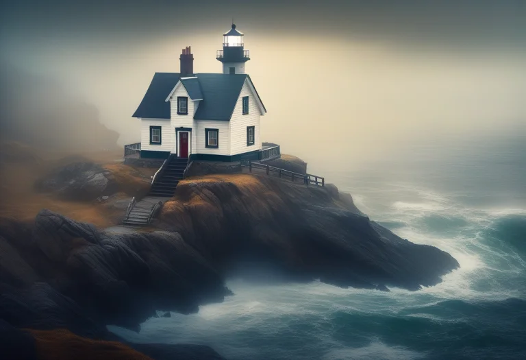 A Lighthouse Keepers Cottage On A Rocky Point, Matte Paintin...