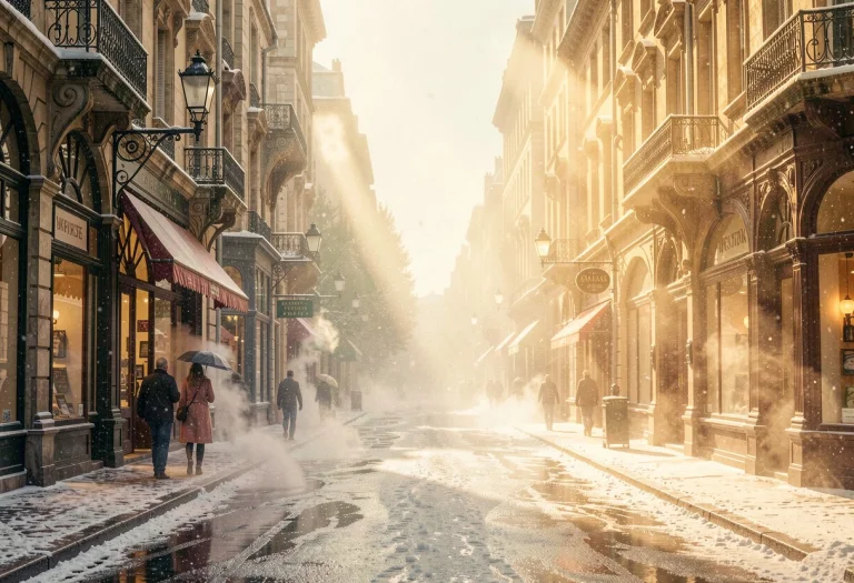 A Market Street Steaming After Summer Rain, Art Nouveau, Vol...