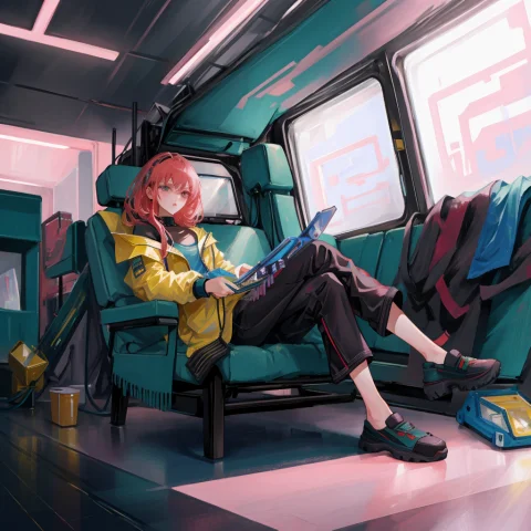 A Painting Of A Woman Sitting On A Couch, Cyberpunk Art By P... — Stable Diffusion AI Prompt: a painting of a woman sitting on a couch, cyberpunk art by Pu Hua, cgsociety, ne...