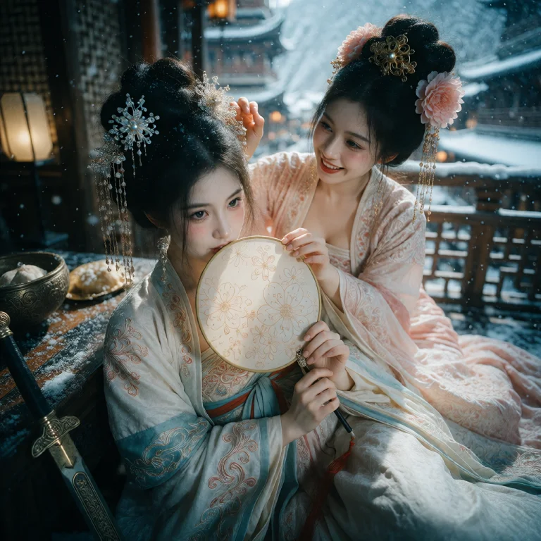 Two Beautiful Adult East Asian Women In Elegant Ancient Chin...