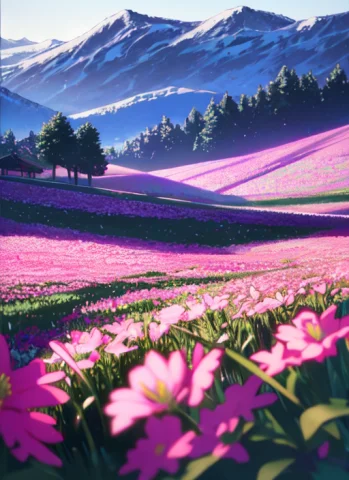 Loraanimestyleshowhowlsmovingenvironmentv10.3, Flowery Lands... — Stable Diffusion AI Prompt: , flowery landscape, 64K, f1.2, 800mm, UHD, dynamic lighting
