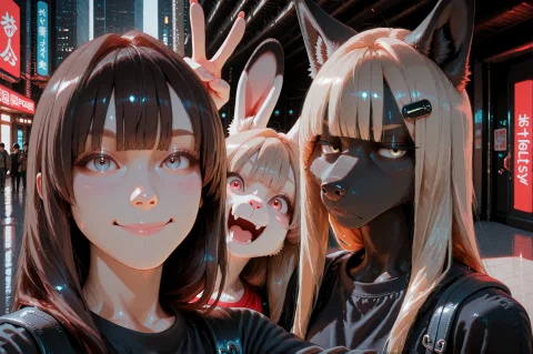 A Close-up Selfie Photograph Taken On A Modern City Sidewalk... — Stable Diffusion AI Prompt: A close-up selfie photograph taken on a modern city sidewalk. In the immediate f...