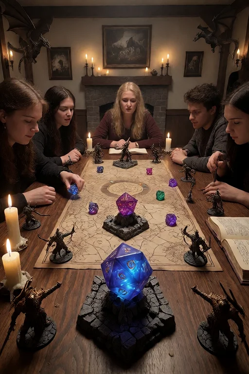 Masterpiece, Fantasy Board Gaming Geeks Gathered Around A Ma...
