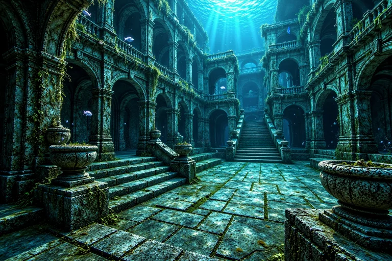 Hidden Underwater Courtyard, A Submerged Monumental Stone Co...