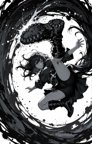 Mid-air Spinning Kick The Female Character Is Captured At Th... — Stable Diffusion AI Prompt: Mid-air spinning kick: the female character is captured at the peak of a powerfu...