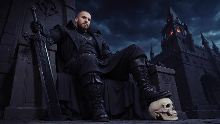 A Man Sitting On Throne, Dark Knight, Foot On Skull