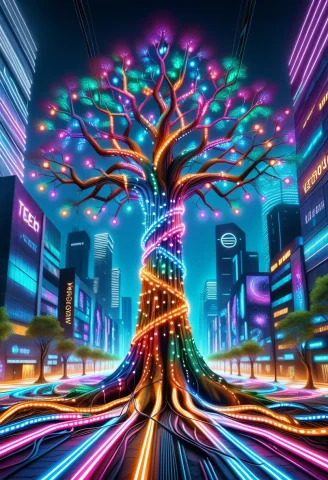 Sfw, Pg Rating, Ultra Realistic, Bright Lights, Led, Led Tre... — SDXL AI Prompt: sfw, PG rating, ultra realistic, bright lights, LED, LED tree, colorful LED ligh...
