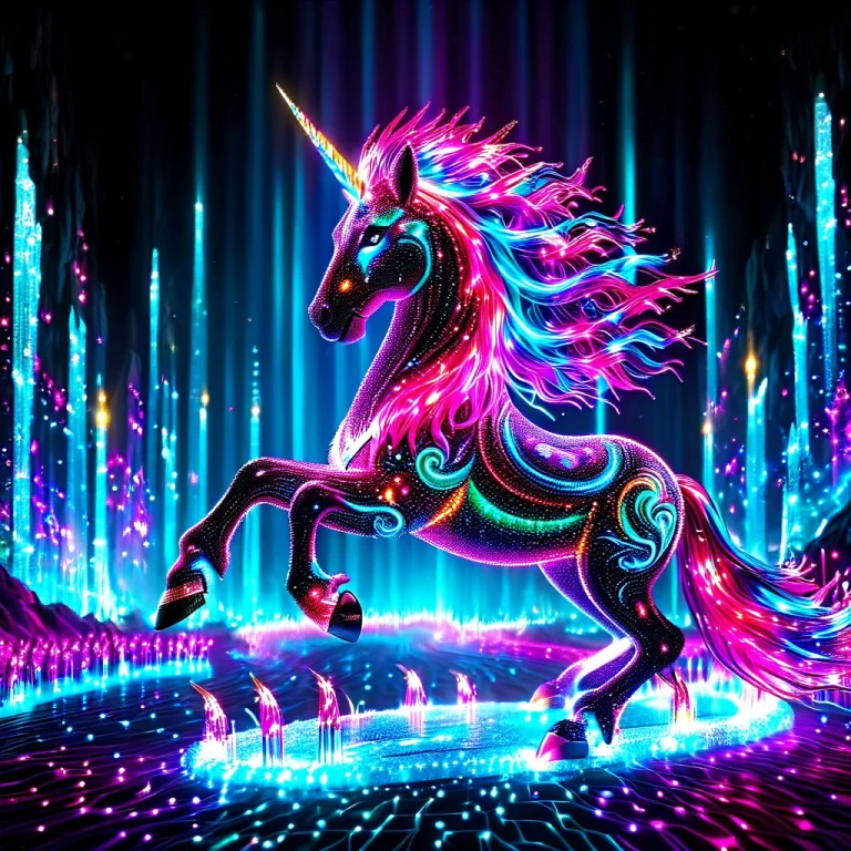 Led, Colorful Led Lights, A Mythical Unicorn Galloping Acros...
